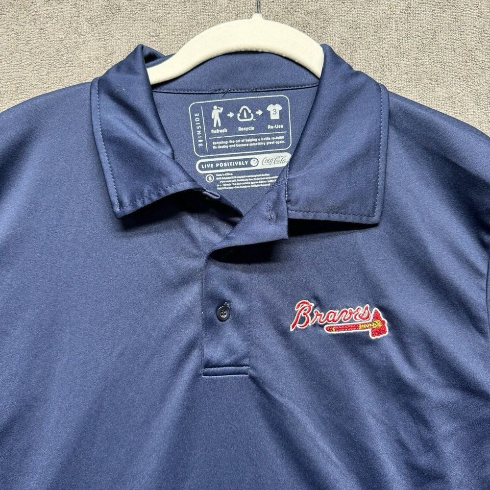 Atlanta Braves Polo Mens Small Blue Recycle Coca Cola Shirt Earth‎ Friendly